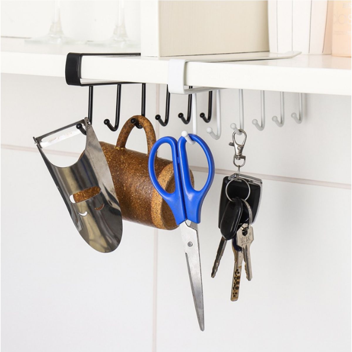 Hooks Under Cabinet Storage Rack Drilling Free Multi-Functional Coffee Cups Holder