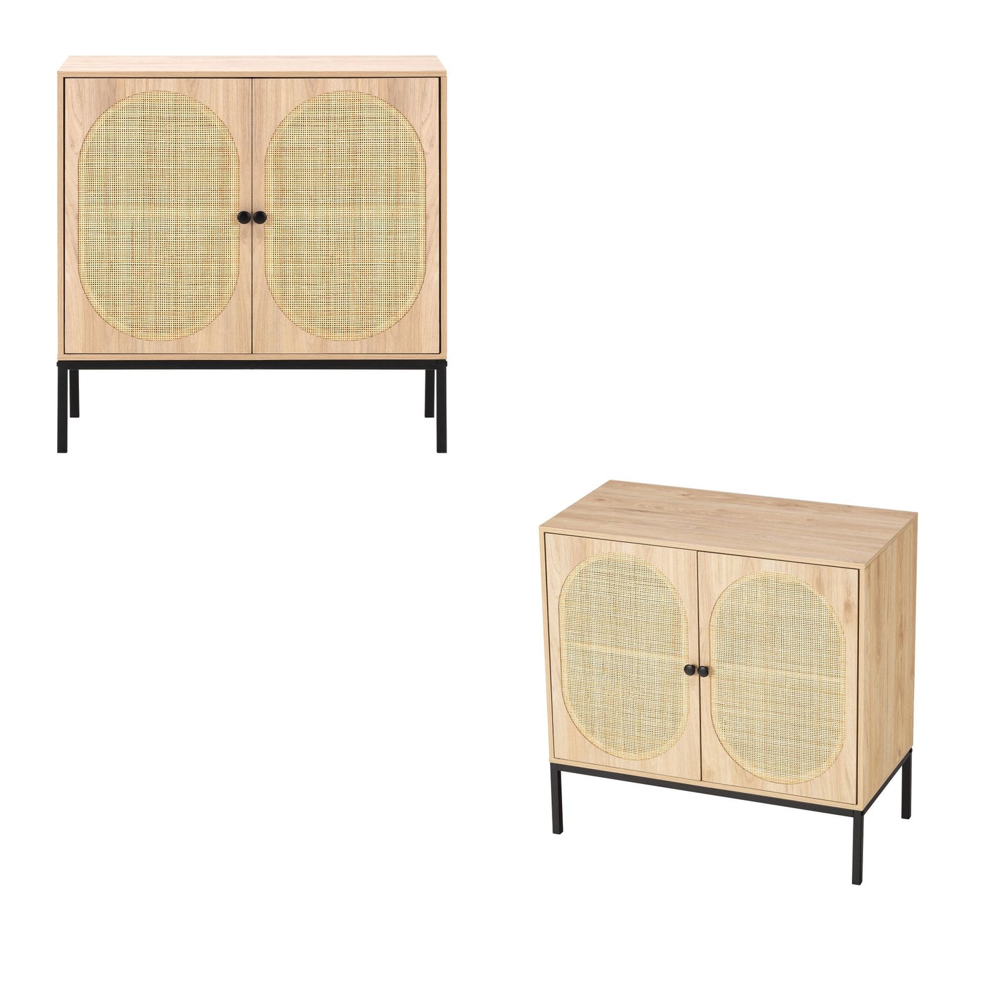 Set of 2 Rolland A Console Table Side Table with 2 Rattan Door