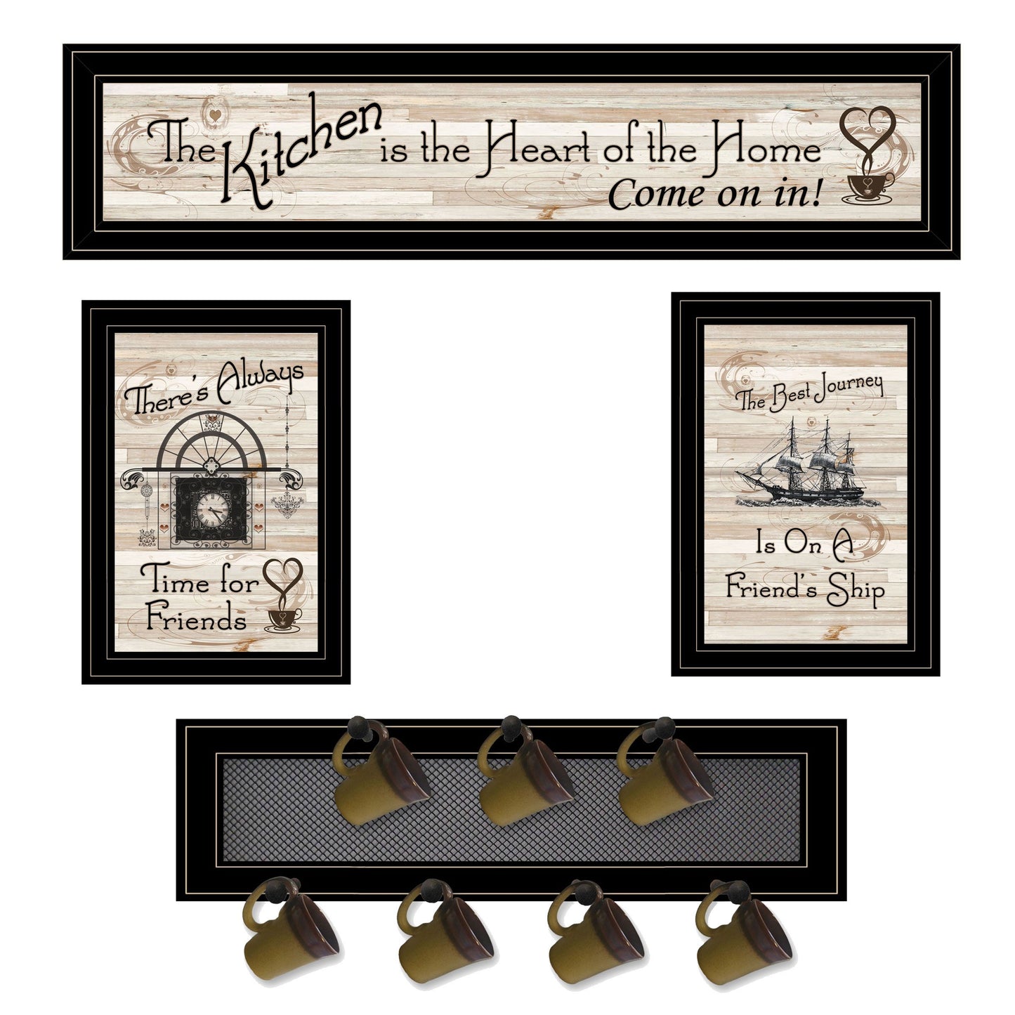 Kitchen Print (33x8) & Mug Rack(Horizonal) 27x8x3, Black Frame