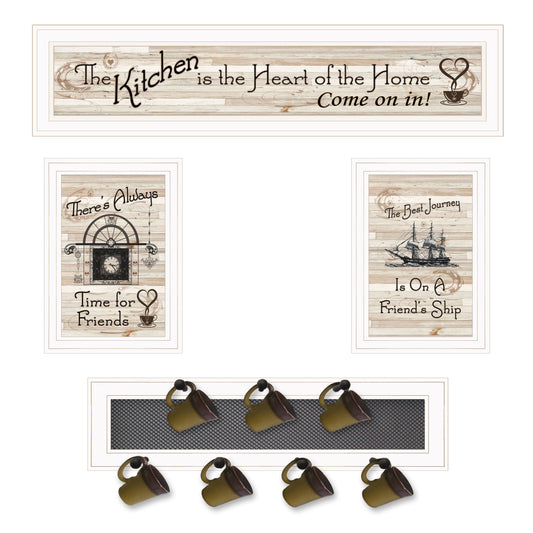 Kitchen Print (33x8) & Mug Rack(Horizonal) 27x8x3, White Frame