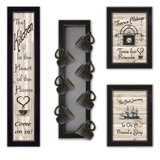 "Kitchen Collection VII" 4-Piece Vignette with 7-Peg Mug Rack by Millwork Engineering, Black Frame