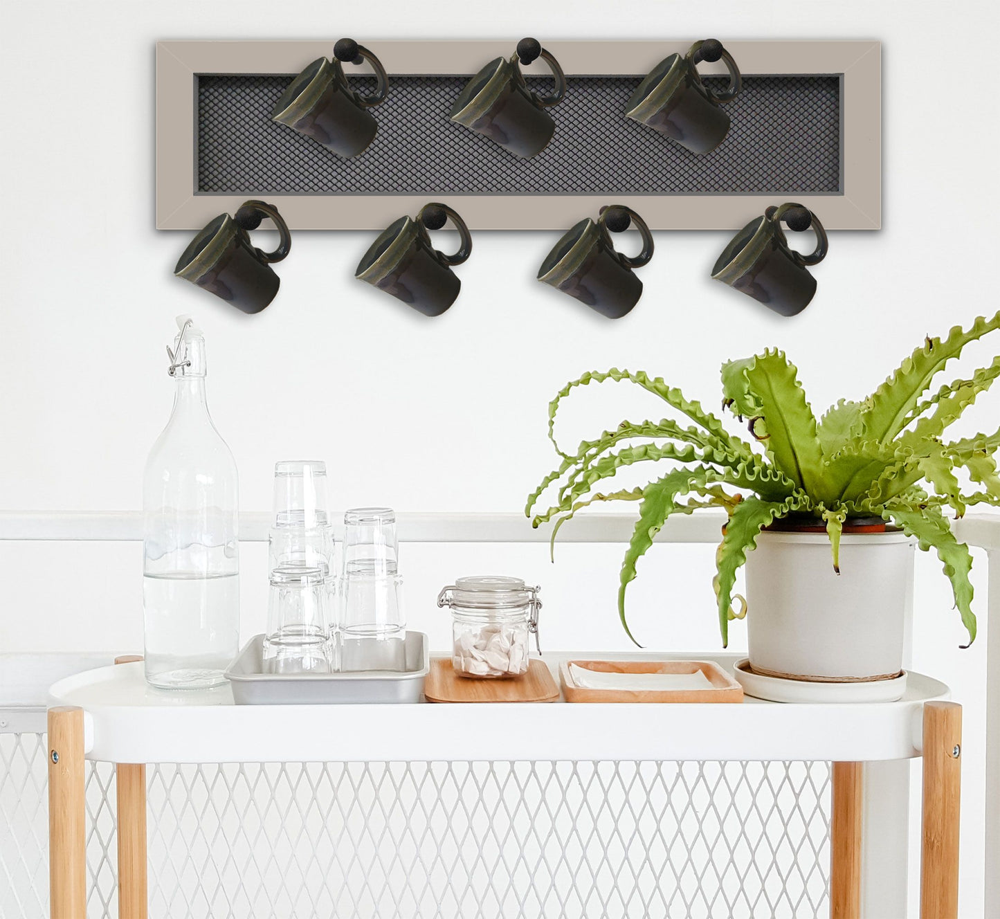 7-Peg Mug Rack by Millwork Engineering, Sand Frame