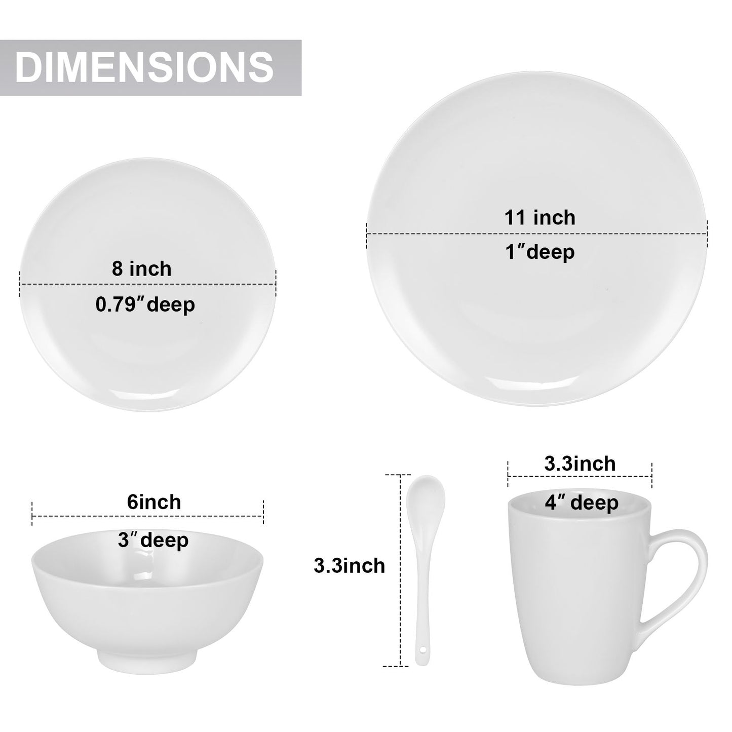 Miibox White Dinnerware Set,20-Piece Service For 4,with Dinner Plates,Salad Plate,Bowls,Mugs and Teaspoons,Porcelain Durable for Christmas,Halloween, Wedding,Banquet