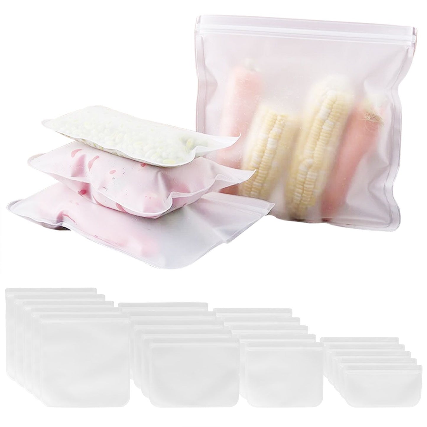 20Pcs Reusable Food Storage Bags 5 Sandwich Snack Gallon Quart Bag Leakproof BPA Free Food Container Freezer Safe Lunch Bag