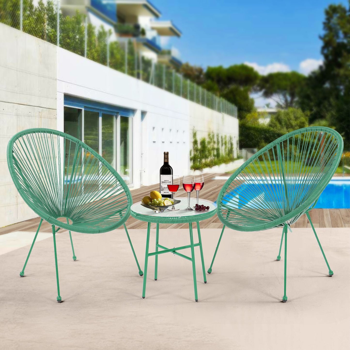 3 Piece Patio Bistro Conversation Set with Side Table, Acapulco All-Weather PE Rattan Chair Set,Flexible Rope Furniture Outdoor with Coffee Table,for Garden,Backyard,Balcony or Poolside