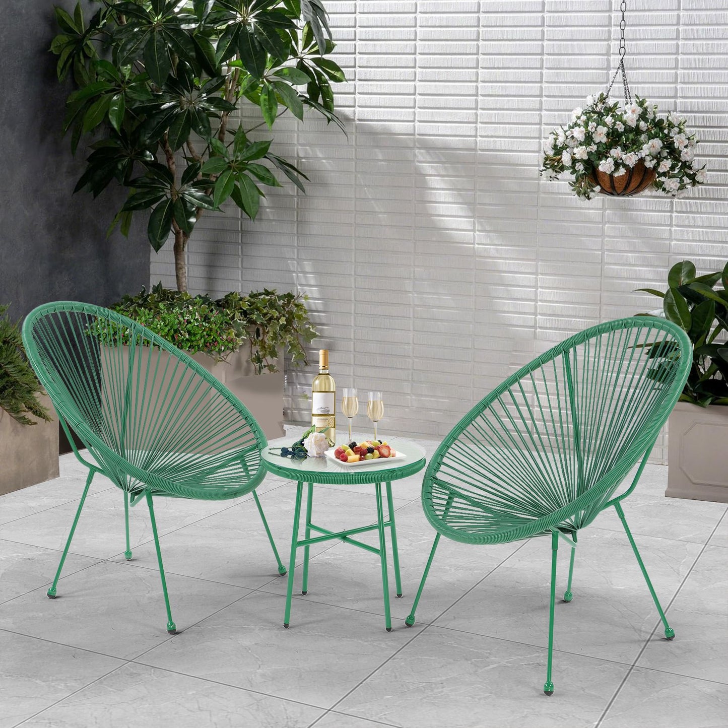 3 Piece Patio Bistro Conversation Set with Side Table, Acapulco All-Weather PE Rattan Chair Set,Flexible Rope Furniture Outdoor with Coffee Table,for Garden,Backyard,Balcony or Poolside