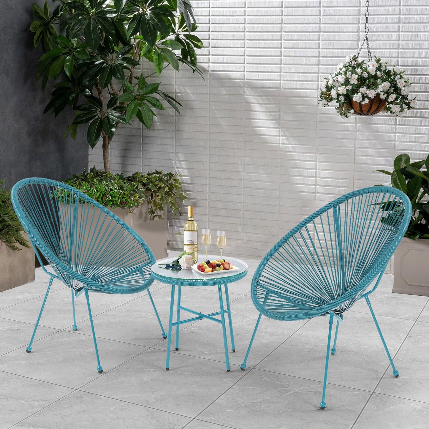 3 Piece Patio Bistro Conversation Set with Side Table, Acapulco All-Weather PE Rattan Chair Set,Flexible Rope Furniture Outdoor with Coffee Table,for Garden,Backyard,Balcony or Poolside