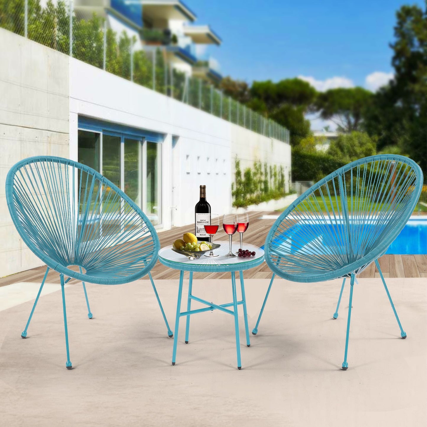 3 Piece Patio Bistro Conversation Set with Side Table, Acapulco All-Weather PE Rattan Chair Set,Flexible Rope Furniture Outdoor with Coffee Table,for Garden,Backyard,Balcony or Poolside