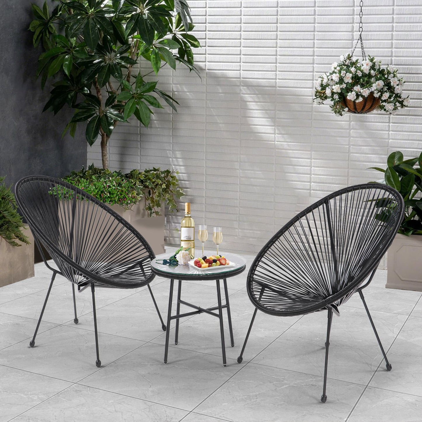 3 Piece Patio Bistro Conversation Set with Side Table, Acapulco All-Weather PE Rattan Chair Set,Flexible Rope Furniture Outdoor with Coffee Table,for Garden,Backyard,Balcony or Poolside