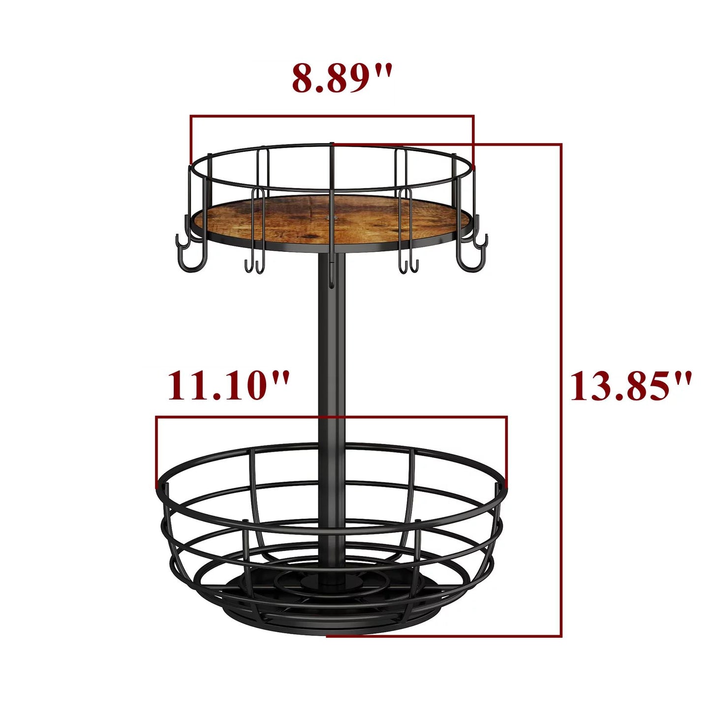 Carousel Coffee Pod Holder Basket, K Cup Organizer for Counter, Coffee Cup Organizer with 12 Mug Hooks, Mug Tree with Storage Basket, for Coffee Bar, Black